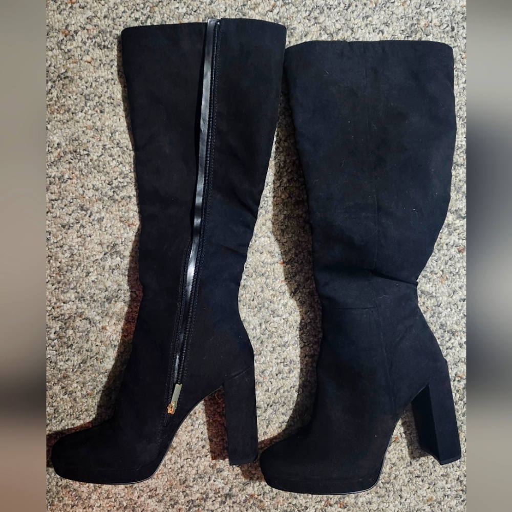 Just Fab "Emmaline" Platform Heeled Boot in Black‎ Faux Suede Size 7.5US